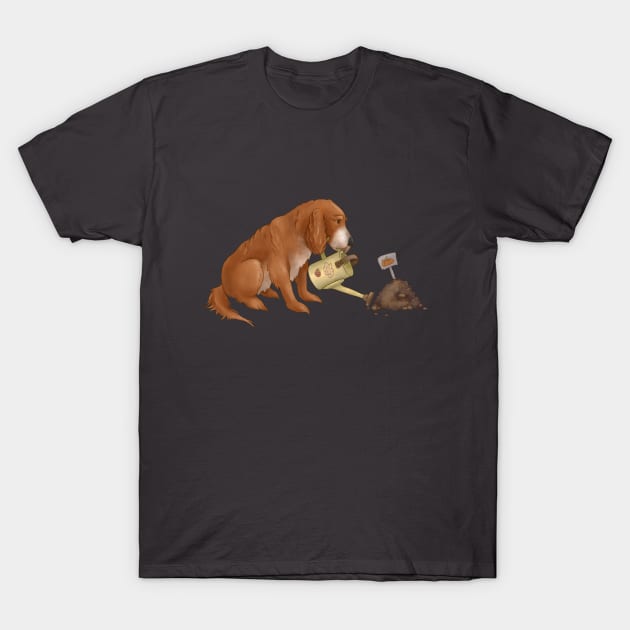 Gardener dog. Spaniel is watering the garden. T-Shirt by kacia